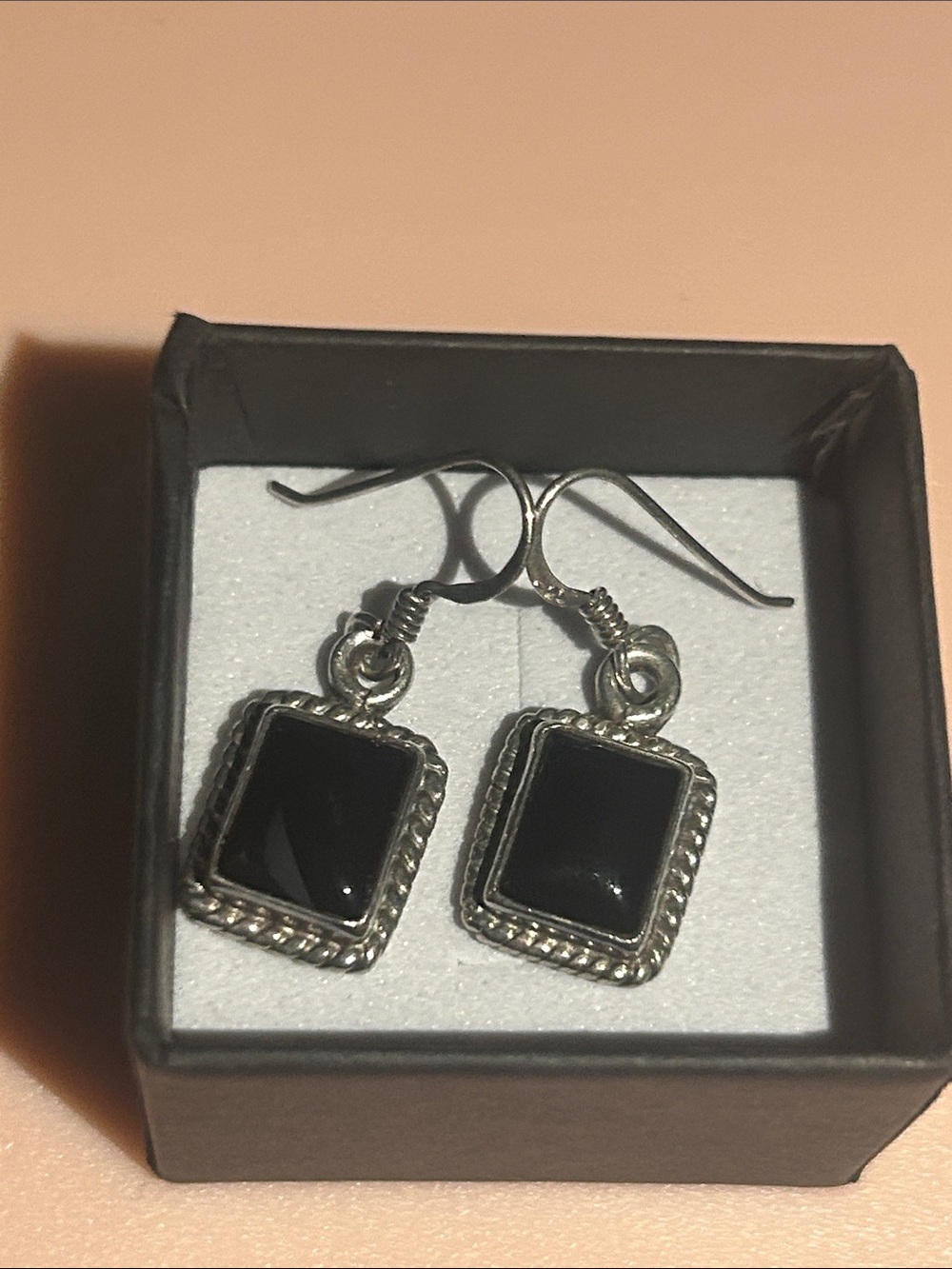 Source Unknown Black and Silver Square Drop Earrings